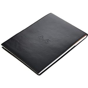 Rhodia - Ref 218169C - notitieblok met omslag (60 vellen) - DIN A5, superfijn perkament 80 g/m², kunstlederen omslag, penlus en kaartenvak, gelinieerd, zwart