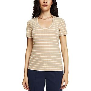 ESPRIT Collection T-Shirt en Maille Côtelée Rayée, sable, XL