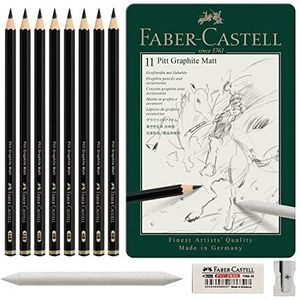 Faber-Castell 115220 - Pitt grafiet mat potloodset, 11-delig, inclusief papierwisser, gum en puntenslijper