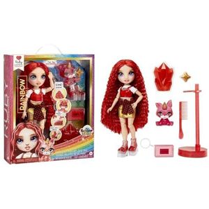 Rainbow High Mannequin pop met slijm en huisdier – Ruby (rood) – 28 cm glitterpop met glinsterende slijmset, magisch huisdier en accessoires, 4-12 jaar