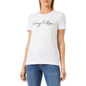 Tommy Hilfiger Signature Reg C-nk Ss T-shirt Gebreide tops S/S dames, Th Optic White