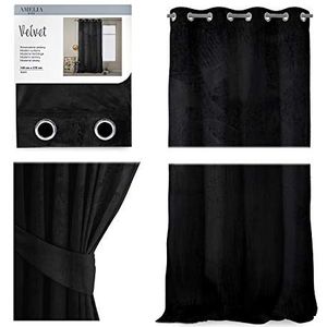 AmeliaHome Velours-optiek gordijn 140 x 270 cm zwart 1 stuk gordijn ondoorzichtig raamdecoratie licht glinsterend