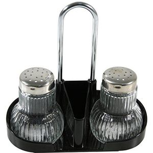 FACKELMANN Griffmenage RUBIN 47320 kruidenstandaard met zout- en pepervaatje en tandenstokerhouder, kleur: zilver/transparant/zwart