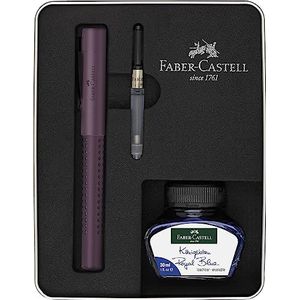 Faber-Castell 201531 Grip Edition cadeauset met vulpen M, 30 ml inktglas en insteekconverter in metalen etui, framboos