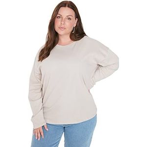 Trendyol T-shirt basique surdimensionné en tricot à col rond pour femme, stone, XXL grande taille