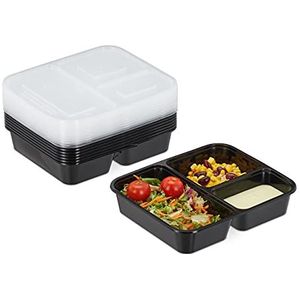 Relaxdays meal prep bakjes - 10 stuks - 3 vakken - herbruikbare lunchbox - vershoudbakjes