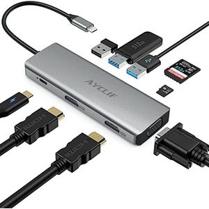 USB C Hub, AYCLIF 9 Ports Type C Adapter with USB C Power Delivery, Gigabit Ethernet Port, 4K HDMI, 2 USB 3.0 Ports, 1 USB 2.0 Port, SD/TF Card Reader