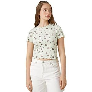 Koton T-shirt à manches courtes pour femme Motif floral, Design vert (7d8), M