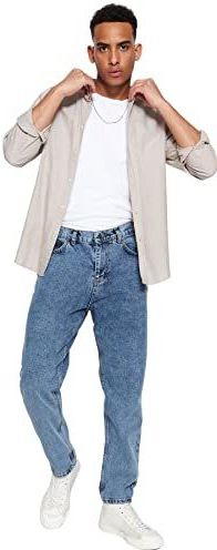TRENDYOL Heren Casual Fit Jeans Medium Taille Blauw, Blauw