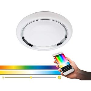 EGLO Connect LED plafondlamp Capasso-C, Smart Home plafondlamp, wandlamp met chromen ring, materiaal: staal, kunststof, kleur: wit, chroom Ø: 34 cm, dimbaar, wittinten en kleuren instelbaar