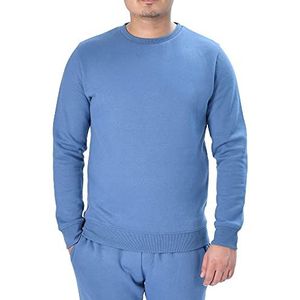 M17 Heren Classic ronde hals sweatshirt casual lange mouwen trui effen trui (M, Denim), Denim Blauw
