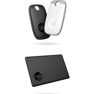 Tile Pro (2022), set van 2 Bluetooth-artikelzoekers, bereik 120 m, zwart/wit en slim (2022), bluetooth-objectzoeker, bereik 60 m, compatibel met Alexa, Google Smart Home, zwart