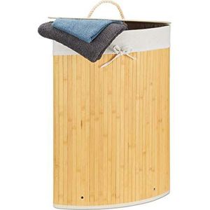 Relaxdays, Bamboe hoekwasmand - 60 liter - Economische ruimte - 65 x 49,5 x 37 cm - Afneembare hoekwasmand