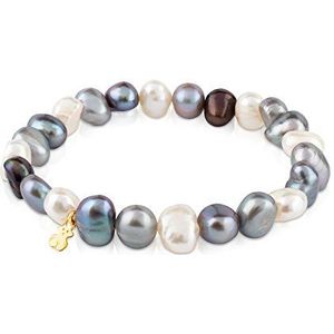 TOUS Damesarmband met berenmotief in geelgoud, 18 karaat, 17,5 cm lang, elegant en veelzijdig, parelcollectie, Parels en geelgoud, Parel