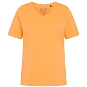 Ulla Popken T-shirt met korte mouwen en V-hals, voor dames, Cantaloupe Oranje