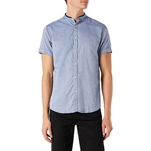 Springfield Herenshirt met mao-kraag van suède, Medium Blauw