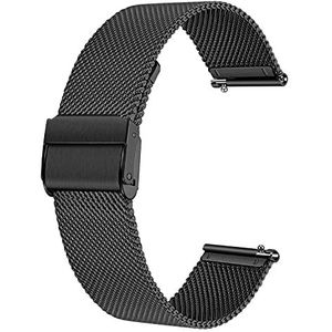 Deolven Metalen horlogeband voor heren en dames, horlogeband voor smartwatch en traditioneel horloge, snelontgrendeling, 16 mm, zwart, 16 mm