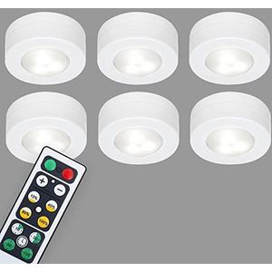 Briloner Leuchten - Led-kastverlichting met afstandsbediening, dimbaar, onderbouwlampen op batterijen, nachtlampje voor slaapkamer, incl. timerfunctie en 3M-kleefpads, traplicht, wit