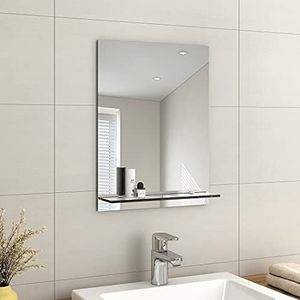 EMKE Frameloze spiegel met plank - kleine wandspiegel voor badkamer, met opslag, rechthoekige spiegel, 45 x 60 cm