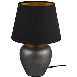 Reality Leuchten Abby tafellamp met keramische voet antiek nikkel, stoffen kap zwart, goud, exclusief E14, hoogte 26 cm, R50601002