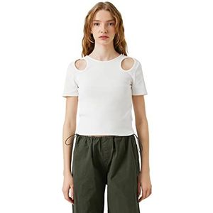 Koton T-shirt à manches courtes et col rond en coton pour femme, Ecru (010), S