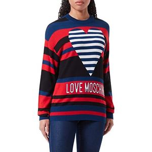 Love Moschino Seasonal Heart and Institutioneel Intarsia Logo Lange Mouw Trui Dames Trui Zwart Blauw Rood 44, zwart/blauw/rood