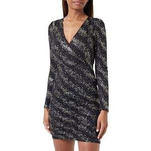 ONLY Onlnew Pella L/S Wrap Foil Dress Jrs wikkeljurk voor dames, Zwart/detail: gouden stippen