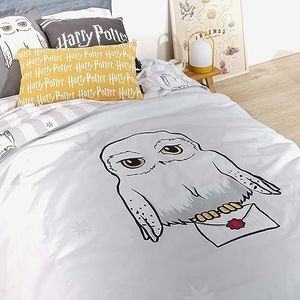 Bellum Harry Potter dekbedovertrek met knopen, 100% katoen, model Hedwig Stars, voor bed met 80 cm (140 x 200 cm)