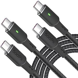 SOOPII 100 W PD USB C naar USB C-kabel, [2 stuks 3M] type C-kabel met Smart LED-indicator voor iPad Air/Pad Pro, MacBook Pro, Samsung Galaxy S23/S21/S10/S9/Plus