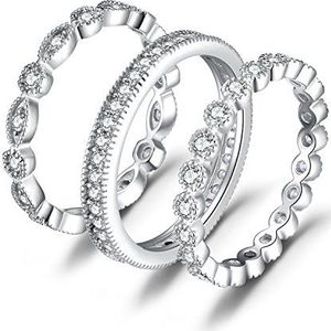 JewelryPalace 3 eeuwigheid stapelbare zirkonia damesring van 925 zilver Marquise set verlovingsringen voor dames geel-goud roze-goud oneindige ringen bruiloft verloving damessieraden