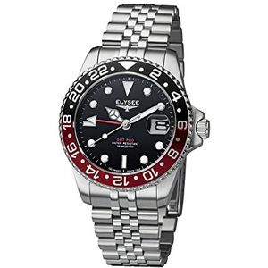 Elysee GMT Pro 80590, 80591, 80592, 80593, 80594, 80598, 80599, 80600 quartz horloge, zilver/zwart/rood, Armband