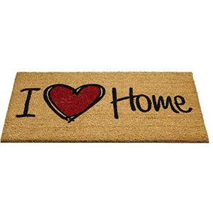 F&S Originele deurmat voor de entree, van 100% kokosvezels, 45 x 75 cm, 15 mm dik, design I Love Home, kleur: natuur, zwart/rood.