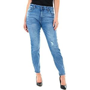 M17 Dames gescheurde jeans knielang smal fit klassieke casual katoen stretch jeans met zakken, Medium Blauw
