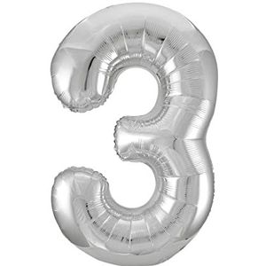 Unique Party, 53823, grote nummer 3-ballon, 86 cm, zilver