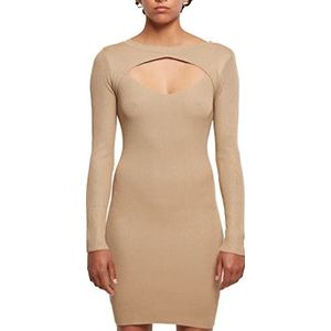 Urban Classics Damesjurk lange mouwen jurk stretchmateriaal in 5 kleuren maten XS-5XL, Beige Union, L, effen beige