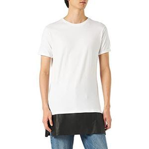 Urban Classics Long Zipped Leather Imitatie Bottom Tee T-shirt, meerkleurig (WHT/BLK 224), Large Heren, Wit/Zwart
