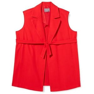 Samoon Gilet long pour femme, style blazer, sans manches, couleur unie, Power Red, 52/grande taille