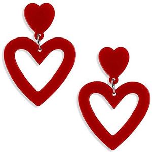 Hartvormige oorbellen met dubbel hart voor vrouwen, kleurrijke hartvormige oorbellen voor Valentijnsdag, Moederdag, verjaardag, hartvormige oorbellen voor vrouwen en meisjes, Acryl