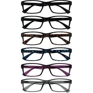OPULIZE Sie Pep Lot de 6 paires de lunettes de lecture classiques quotidiennes rectangulaires avec charnières à ressort résistantes aux rayures Noir Marron Bleu Violet Gris Homme Femme RRRRR92-112357