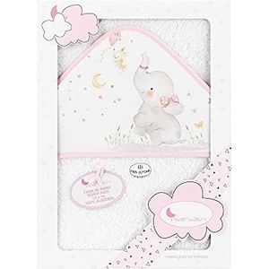 Interbaby 01227-12 Badcape met capuchon, olifant, wit/roze