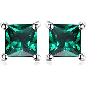 JewelryPalace Oorstekers van echt amethist, vierkant, 925 zilver, Zilver, Smaragd