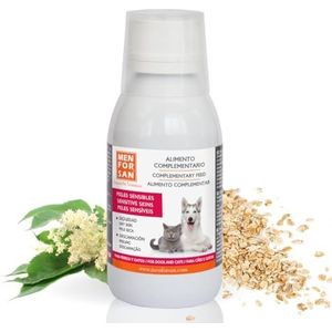 Vloeibaar aanvullend voer voor honden en katten met een gevoelige huid, natuurlijke ingrediënten, voor dieren met atopische huid, roodheid of overtollig vet op de huid, 120 ml