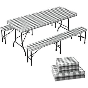 VOUNOT® 3 stuks vinyl tafelkleed, waterdicht, vuilafstotend, tafelkleed en bank, binnen en buiten, elastische tafelhoes met flanellen voering, voor tuindecoratie