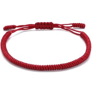 Tibetaanse boeddhistische armbanden voor dames en heren. Veel soorten/kleuren beschikbaar, aanpasbare maat voor bijna elke hand. Handgemaakt van touw/touw (Donkerrood)