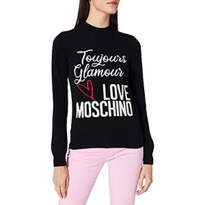 Love Moschino Damestrui met lange mouwen in regular fit met geborduurd slogan en Intarsia-logo aan de voorkant, zwart.