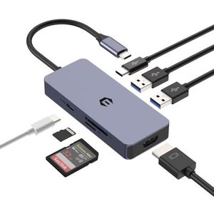 Tymyp Hub USB C, adaptateur USB C, adaptateur multiport à 7 ports, double moniteur avec port USB C vers HDMI 4K, port USB 3.0 USB-A/C, 100 W PD, lecteur de carte SD/TF pour tablette et ordinateur