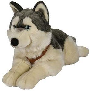 Uni-Toys - Husky met tuigje, liggend – 62 cm (lengte) – pluche hond, huisdier – pluche, knuffeldier
