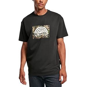 Southpole Heren T-shirt met logoprint vierkant in 2 kleuren maten S tot XXL, zwart.