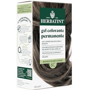 Herbatint Permanente kleurgel voor haar, 6C, donkerblond, asblond, 170 ml, ammoniakvrij, 100% dekking voor wit haar, voor de gevoelige huid, met 8 biologische natuurlijke extracten