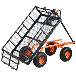 VEVOR, Tuinwagen van metaal met eenvoudig te monteren frame, kantelwagen met 2-in-1 converteerbare handgreep, kruiwagen 400 kg capaciteit, 25,4 cm banden, zwart, staal - 400